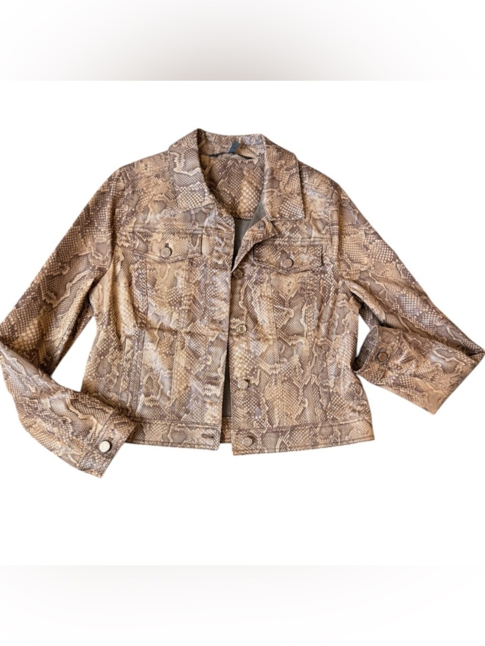 White House Black Market Coated Denim Snake Print Cropped Jacket Women’s Medium